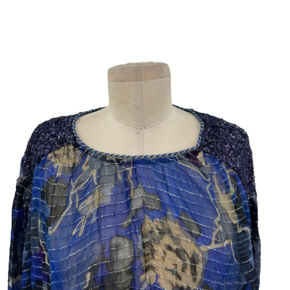 Anthropologie Bl-nk London Senta Top Floral Print Sequin Sheer Plus Size 1X - Picture 3 of 16